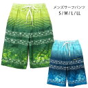 メンズ サーフパンツ 水着 S M L LL 818908 スイムウエア 海パン 海水パンツ ハーフパンツ トランクス ジップ ジッパー グラデーション ボーダー柄 幾何学模様 エスニック 文様 オルテガ 青 緑 ブルー グリーン 大きいサイズあり メール便送料無料 sw3324