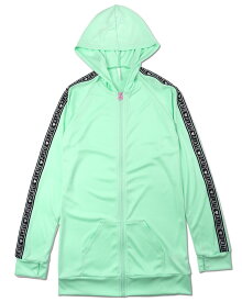 PINK-latte キッズ ジュニア 女の子 長袖 ラッシュガード 水着 140 150 160 170 SS S M L ピンクラテ ロング丈 ラッシュパーカー PLT P.L.T 33950451 フード付き 帽子付き 指穴付き UVカット 子ども 女児 白 緑 ホワイト ミント
