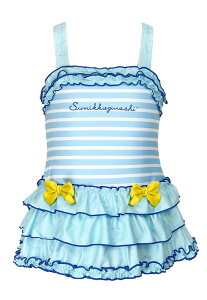 すみっコぐらし キッズ ワンピース 水着 120 130 140 ブルー パープル ミント クリーム 310901 ノースリーブ キャミワンピース ミニスカート リボン フリル キャラクター ボーダー 女児 女の子 青