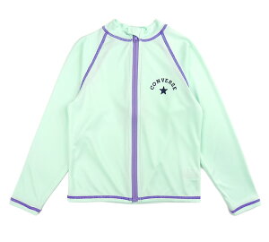 CONVERSE 長袖 ラッシュガード 水着 キッズ ジュニア 120 130 140 女の子 ライトブルー ライトパープル 343132 コンバース ジッパー ジップアップ フルジップ ファスナー UPF50+ UVカット 紫外線防止 日