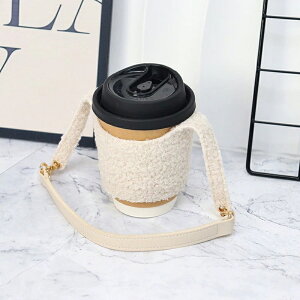 ドリンクホルダー ドリンクストラップ カップホルダー テイクアウト コンビニ ファー ボア PUレザー タンブラー コーヒーカップ ホット アイス 紐 ストラップ スポーツ観戦 コストコ 持ち運