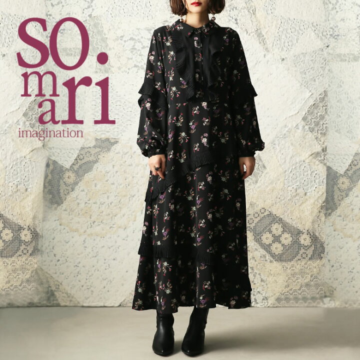 楽天市場】【送料無料】『ラッフルプリーツ花柄ワンピース』[somari 