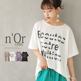 【全品送料無料】『グラフィカルロゴTシャツ』[n'OrLABEL Tシャツ レディース トップス 春夏 カットソー 半袖 クルーネック 配色 グラフィカル オリジナルロゴ プリント ドルマンスリーブ カジュアル シンプル]※メール便可※【10】