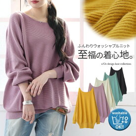 【11/11 1:59迄ほぼ全品20%OFF】ニット レディース トップス 長袖 セーター プルオーバー ボートネック リブニット ウォッシャブルニット ドルマン パフ袖 横リブ 裾リブ 上品 きれいめ シンプル ナチュラル 着回し カラバリ パステル【メール便不可】【20】