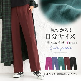 『裏微起毛センタープレスパンツ』[n'OrLABEL ストレートパンツ レディース 秋冬 ショート レギュラー ロング カラーパンツ ストレッチ 裏起毛 選べる着丈シリーズ]【メール便不可】【20】