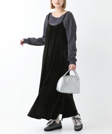 キャミワンピース 秋 冬 レディース ワンピース ロングワンピース キャミワンピ ベロアワンピース ベロア Aライン ポケット スリット キャミソール アジャスター付き 大きいサイズ オシャレウォーカー【メール便不可】【20】