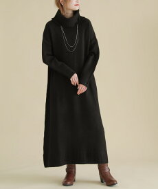 ワンピース ニットワンピース ロングワンピース レディース 秋 冬 長袖 ニットワンピ タートルネック Aライン ゆったり 大きいサイズ 体型カバー 二の腕カバー 着回し シンプル きれいめ【メール便不可】【40】