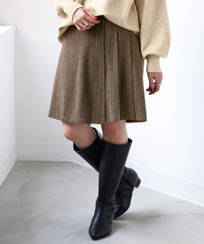 ハーフパンツ レディース ボトムス ショートパンツ 秋 冬 ショート丈 膝丈 プリーツ キュロット ヘリンボーン柄 ピンストライプ ウエストゴム 裏地付き オシャレウォーカー【メール便不可】【20】