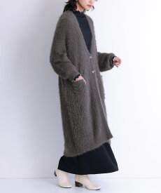 ニットカーディガン ロング レディース ロングカーディガン 秋冬 トップス 羽織り ニット シャギーニット Vネック 膝丈 シンプル 無地 ゆったり ふわふわ 秋 冬 大きいサイズ 体型カバー【メール便不可】【50】