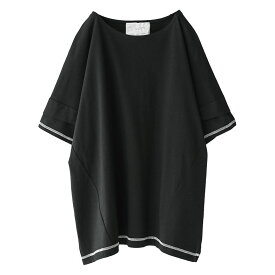 『オーガニックコットン袖タックTシャツ』[n'OrLABEL カットソー 春夏 レディース 半袖 トップス 綿100％ ドルマン 配色 ステッチ 切替 サスティナブル パステル くすみカラー]※メール便可※【10】