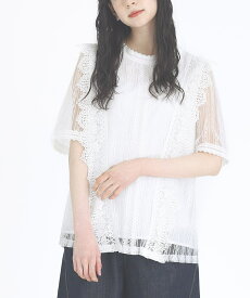 【30％OFF】『シースルー袖クラシカルレースブラウス』[somari imagination ブラウス レディース 春夏 トップス 半袖 総レース スカラップ スタンドカラー 透け感 シアー 涼しい]※返品交換不可※※メール便可※【10】