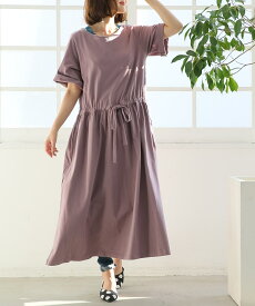 【20％OFF】【期間限定送料無料】『撥水＆吸水コットンワンピース』[n'OrLABEL ロング ワンピース 春夏 レディース 五分袖 七分袖 吸水 撥水 綿100％ ギャザー 汗じみ防止 汗染み防止]※返品交換不可※【メール便不可】【20】