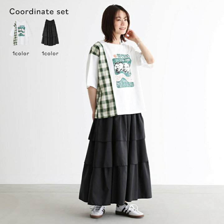 楽天市場】【送料無料】『リメイク風Tシャツ×ティアードスカートコーデ  