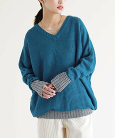 【全品10%OFF 11/16 23:59迄】ニット セーター レディース トップス 長袖 Vネック ドルマン ドルマンニット ロング チュニック お尻が隠れる 大きいサイズ 体型カバー ゆったり 無地 配色 秋 冬 ユニセックス オシャレウォーカー【メール便不可】【40】