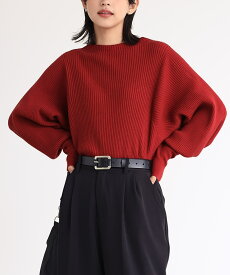 ニット リブニット レディース トップス 秋 冬 ボトルネック 長袖 パフスリーブ シンプル 定番 着回し シルエット 大きいサイズ 体型カバー 二の腕カバー 着回し シンプル カジュアル きれいめ 上品【メール便不可】【20】