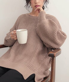 ワッフルニット ニット レディース トップス プルオーバー 長袖 秋 冬 コクーン パフスリーブ ボリューム袖 ワッフル編み ゆったり 無地 パフスリーブ 体型カバー 大きいサイズ オシャレウォーカー【メール便不可】【30】