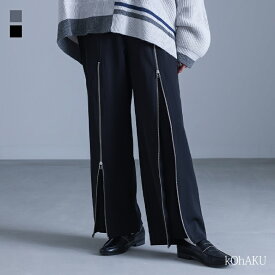 パンツ レディース ボトムス ストレート スラックス ズボン 長ズボン ジップ ファスナー モード アシンメトリー アシメ 無地 ロングパンツ ワイドパンツ ジップアップ オシャレウォーカー【メール便不可】【20】