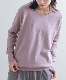 ニット レディース トップス 長袖 薄手 セーター Vネック 綿100％ コットン 無地 体型カバー ゆったり 着回し プルオーバー 綿ニット 大きいサイズ 春 夏 秋 オシャレウォーカー※メール便可※【10】