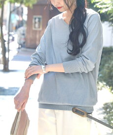 【クーポンで20%OFF 11/16 23:59迄】ニット レディース トップス 長袖 薄手 セーター Vネック 綿100％ コットン 無地 体型カバー ゆったり 着回し プルオーバー 綿ニット 大きいサイズ 春 夏 秋 オシャレウォーカー※メール便可※【10】