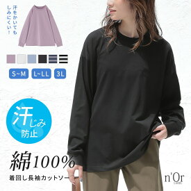 【40％OFF】【送料無料】カットソー レディース トップス 長袖 汗じみ防止 ロンT 綿100％ 機能性 袖口リブ レイヤード 重ね着 プルオーバー クルーネック 着回し 春 夏 秋 オシャレウォーカー◇※メール便可※【10】