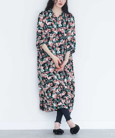 ワンピース レディース 半袖 ワンピ 花柄 プリント シャツワンピ 体型カバー 二の腕カバー ミモレ丈 コクーン 春 夏 オシャレウォーカー※メール便可※【10】
