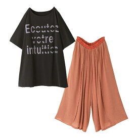 2点コーデセット 2025 レディース トップス Tシャツ カットソー プリントTシャツ ロゴT プルオーバー クルーネック 半袖 ボトムス パンツ フルレングス ロング スカンツ 春 夏 オシャレウォーカー◇【メール便不可】【20】
