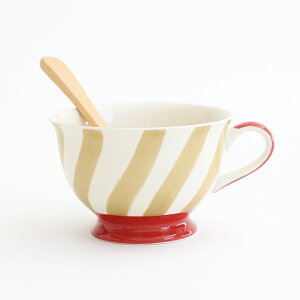 スープマグ 385ml マグカップ スプーン付き 食器 ストライプ柄 木製スプーン 取っ手付き ギフト プレゼント カフェオレボウル 箱入り レンジ対応 食洗機対応 スープカップ コップ マグ カップ