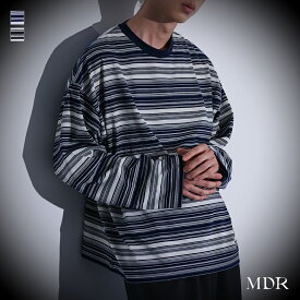 【40％OFF】ロンT メンズ トップス Tシャツ 長袖 マルチボーダー柄 配色 コットン混 レイヤード 重ね着 インナー オーバーサイズ ビッグシルエット 春 秋 冬 オシャレウォーカー◇※メール便可※【10】