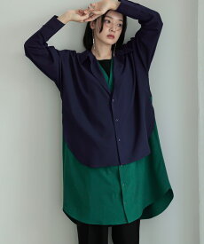 シャツワンピース 長袖 レディース ワンピース ミドル丈 ひざ丈 レイヤード風 配色 シワになりにくい お尻が隠れる オケージョン ブラウス シャツ ボタンシャツ 前開きシャツ 秋 冬 春 オシャレウォーカー【メール便不可】【20】