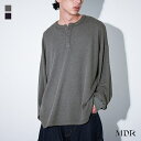 カットソー 長袖 メンズ トップス ロンT ヘンリーネック ワッフル生地 ワッフルT リブ袖 ボタン付き レイヤード 重ね着 ゆったり 秋 冬 オシャレウォーカー【メール便不可】【20】