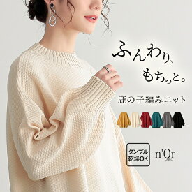 【送料無料】ニット 長袖 レディース トップス セーター ハイネック プルオーバー タンブル乾燥可能 カノコ編み ヒップが隠れる ゆったり 体型カバー もちもち 秋 冬 オシャレウォーカー【メール便不可】【20】