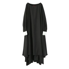 【クーポンで1000円OFF 10/17 9:59迄】ワンピース レディース 春 秋 冬 ドレス 黒 チャコール S-3L 長袖 ロング フレア 配色 Aライン 洗える フォーマル セレモニー オケージョン 体型カバー 大きいサイズ オシャレウォーカー【メール便不可】【30】