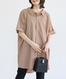 シャツ レディース 夏 ロングシャツ トップス 全6色 オーバーサイズ ブラウス 半袖 七分袖 五分袖 ロング丈 羽織 着回し しわになりにくい 薄手 ゆったり 体型カバー 大きいサイズ 春 秋 オシャレウォーカー※メール便可※【10】
