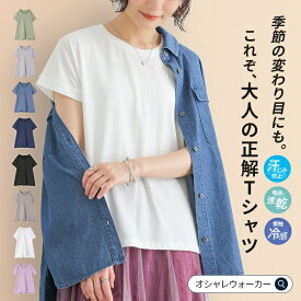 【送料無料】汗じみ防止 Tシャツ レディース 半袖 夏 トップス 全8色 M-L フレンチスリーブ クルーネック カットソー 綿混 接触冷感 吸水速乾 プルオーバー 着回し 春 二の腕カバー オシャレウォーカー※メール便可※【5】