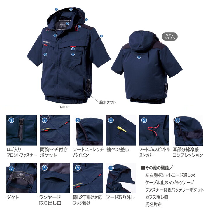 楽天市場】HOOH サイドファン半袖フードジャケット 快適ウェア 服地 