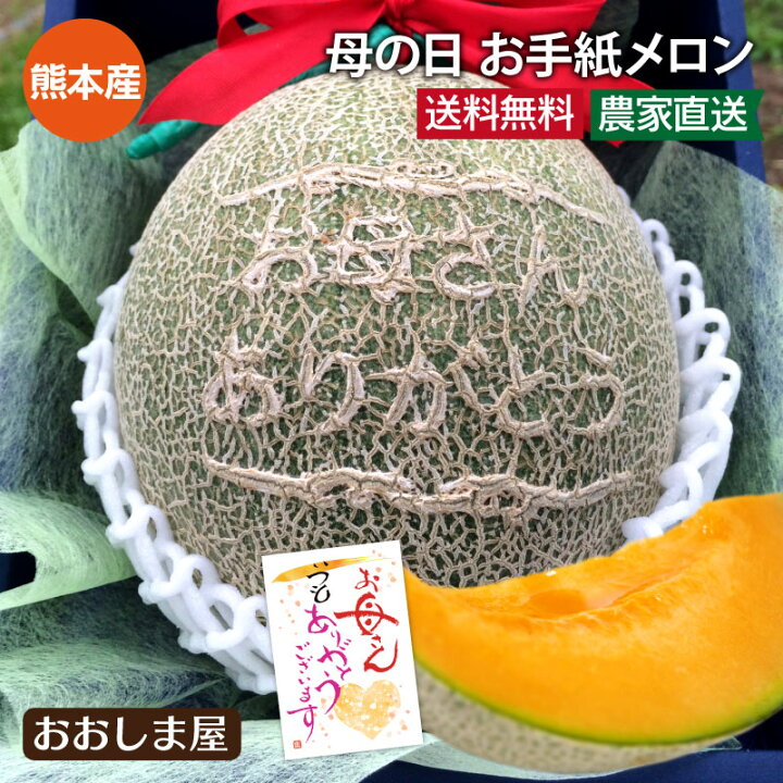 楽天市場 母の日メロン 1玉 お手紙メロン 送料無料 母の日 5月3日 7日頃にお届け 熊本産 レノンメロン 網目 手彫り ユニーク 珍しい 西川農園 ギフト プレゼント 農家直送 産地直送 国産 果物 フルーツ 大嶌屋 おおしまや Gift おいしさ直送 熊本おおしま屋