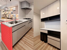 【モデルルーム展示品】【特注・未使用品】タカラスタンダード W2400 左シンク システムキッチン / W1215 カップボードセット アイボリー マンション 戸建て リフォーム【X1010-02】