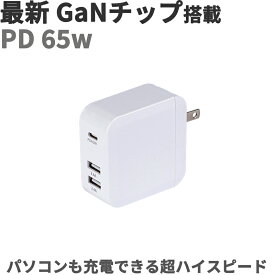 65W【高性能チップ GaN 搭載】コンパクト急速充電器 スマホ ノートパソコン対応 (PD 充電器 USB-C) 【PD対応/PSE技術基準適合/折りたたみ式プラグ】MacBook PC iPad iPhone Galaxy Android スマートフォン type-c タイプc 充電アダプタ