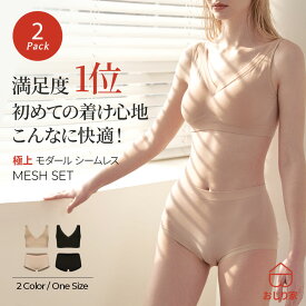 ブラジャー ショーツ セット レディース 上下セット パンツ シームレスショーツ ノンワイヤー ワイヤーレス フックレス シームレス 美尻 脇高 メッシュ 大容量 まとめ買い シームレスブラ