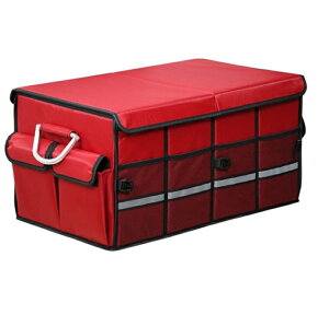 トランク 収納ボックス 【Mサイズ】 60×35×30cm 車用 折りたたみ式 持ち手 フタ付き 収納ポケット ラゲッジルームバッグ 組み立て簡単 滑りにくい 荷台整理 ネットポケット ラゲッジルーム 防