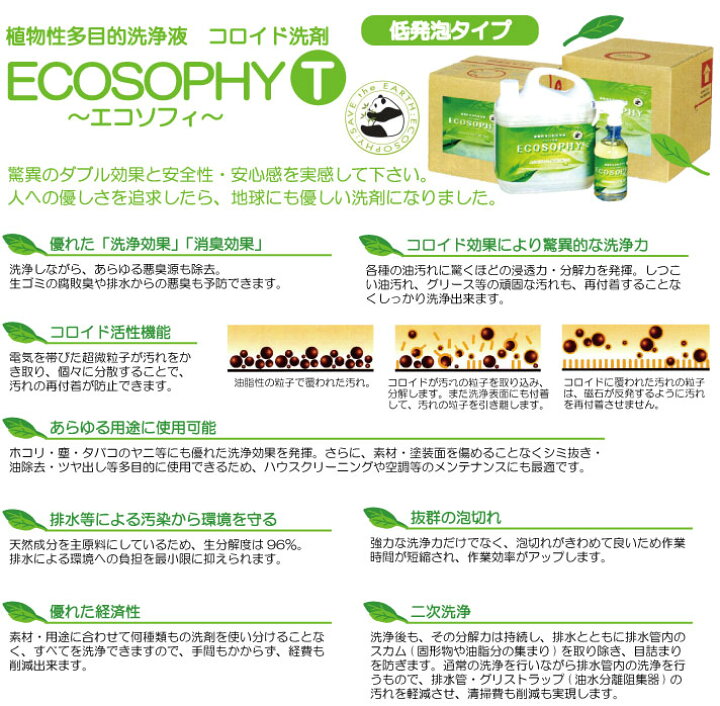 【コロイド洗剤】 ECOSOPHY T 〜エコソフィT〜 (低発泡タイプ) 500ml (スプレー)［店舗 オフィス 商業施設 環境対応]  おそうじチャンネル 