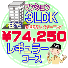 【お掃除Kis】【大阪・兵庫・京都にお住まいの方必見！】3LDK〜4DKの「在宅」マンション／ レギュラーコース（出張施工）【延べ床面積：約75平米】