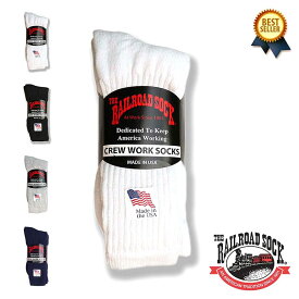 4/22(月) 在庫補充 / THE RAILROAD SOCK (レイルロードソック) 3 Pk Men's Crew Sock レイルロードソックス CREW SOCKS USA ソックス 靴下 3足 3P 3足組 セット メンズ ブランド ストリート 無地 厚手 丈夫 ゆったり ゆるい 白 黒 紺色 24cm-30cm 【あす楽対応】