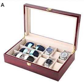 時計眼鏡ディスプレイケース、サングラスオーガナイザー眼鏡収納ディスプレイ無垢材眼鏡ケースコレクターボックス付きガラス蓋