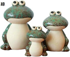 カエルの像 カエルの家族の置物コレクション 磁器の彫像 モダンな彫刻の装飾 リビングルーム ホームデスク 本棚装飾用, 緑