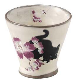 瀬戸焼　【撫松庵】フリーカップ フヨウと猫　290cc　マグ/BOX入り/和柄/ねこ/着物/母の日