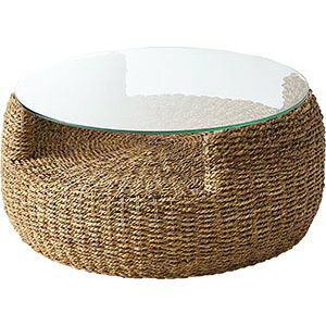 【おすすめ・人気】アバカ ラウンド テーブル 約 幅80×奥行80×高さ35cm 円形 ガラス天板 アジアンテイスト ソファテーブル インテリア家具|安い 激安 格安