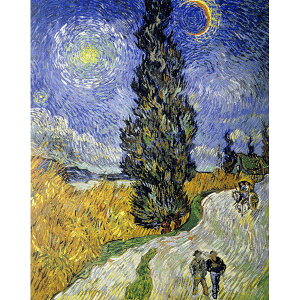 【おすすめ・人気】世界の名画シリーズ、プリハード複製画 ヴィンセント・ヴァン・ゴッホ作 「糸杉と星の道」(額縁付)【代引不可】|安い 激安 格安