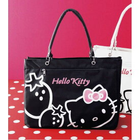 【おすすめ・人気】HeLLo Kitty ハローキティ ストロベリートートバッグ/鞄 【マチ・ポケット付き】 ブラック(黒)|安い 激安 格安