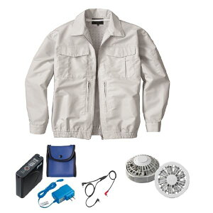 【おすすめ・人気】KU92130 空調服 R 綿ポリ混紡 スペーサー一体型 FAN2200G・RD9261・LISUPER1セット シルバー M|安い 激安 格安